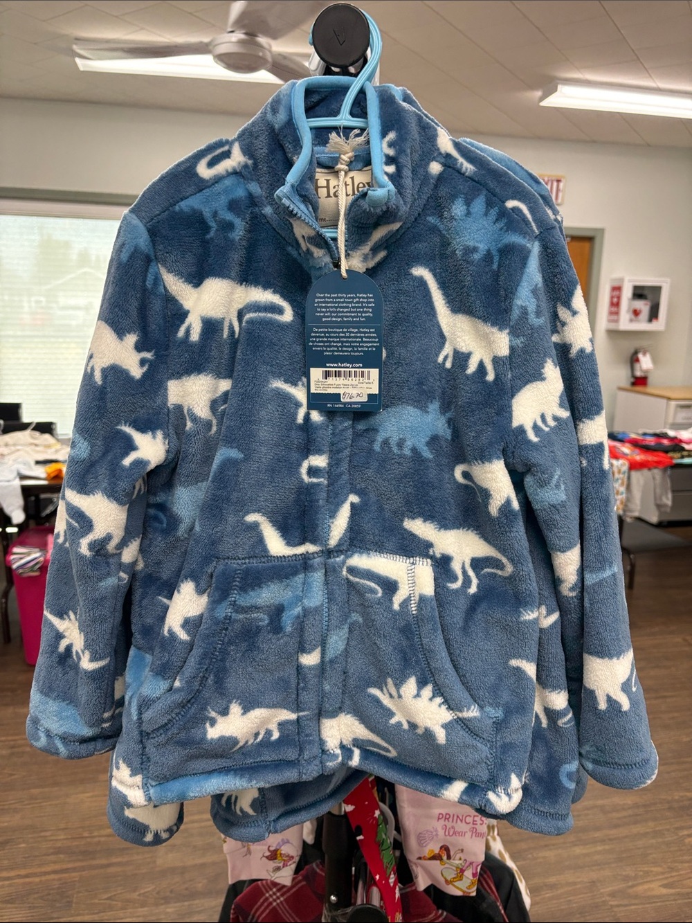 Hatley Blue and White Dinosaur Fleece Zip Jacket